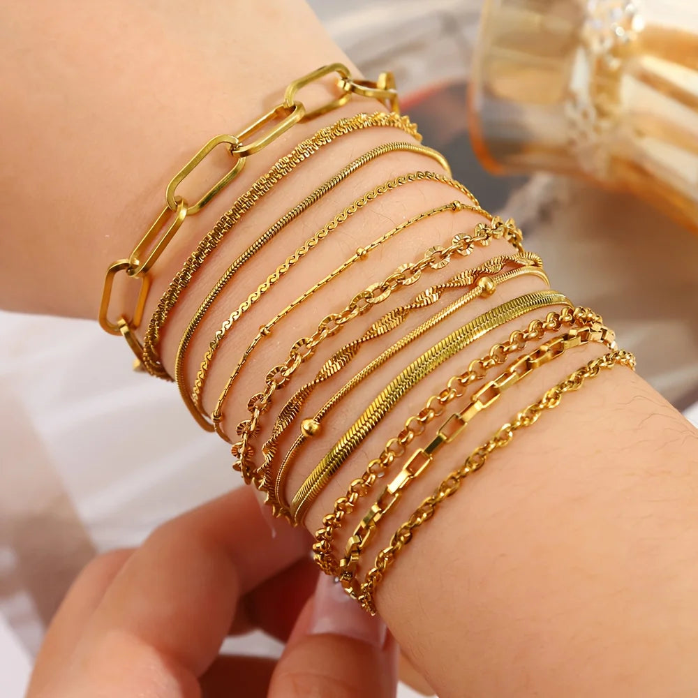 12-Piece Stainless Steel Bracelet Set for Women