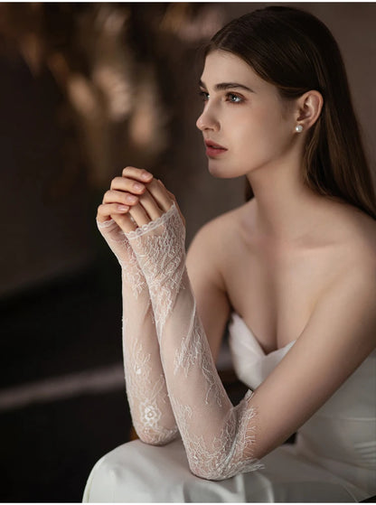 Eyelash Lace Opera Bridal Gloves Fingerless
