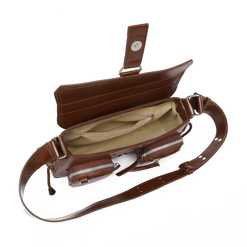 Multi-Pocket Rivet Shoulder Bag for Women – PU Leather