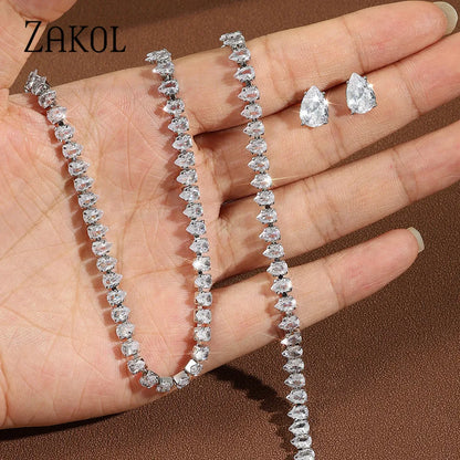 CZ Water Drop Necklace Earrings Bracelet Set