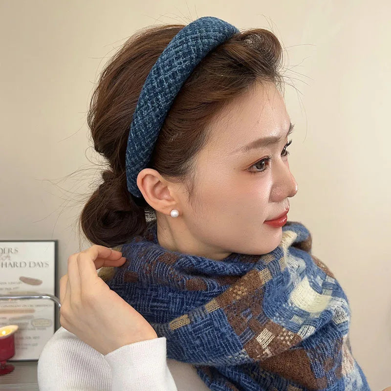 Korean Fashion Winter Hairband – Solid Scrunchie Head Hoop for Women & Girls