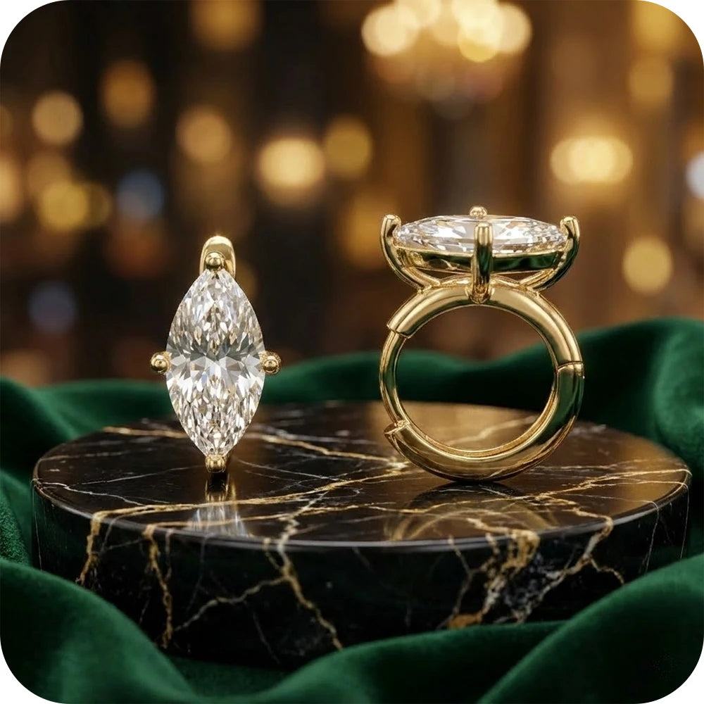 Moonmory brass zirconia hoop earrings by Edenista; 18K gold-plated, marquise & pear-cut stones, two-piece set