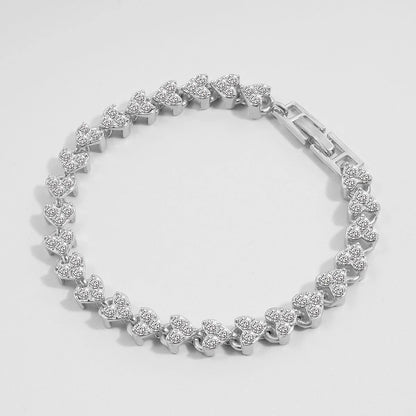 Crystal heart-link bracelet for women by Edenista, silver-tone with rhinestones