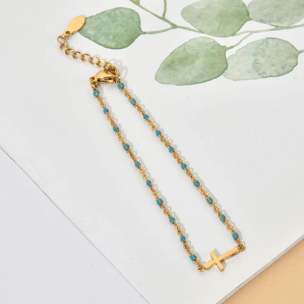 Boho Thin Link Chain Charm Bracelet for Women – Gold