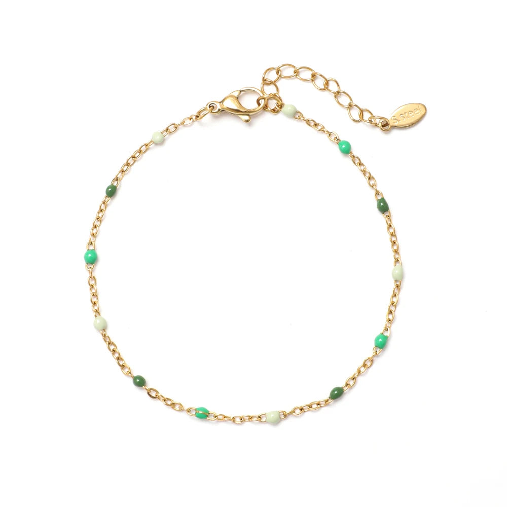 Colourful Thin Link Chain Stainless Steel Bracelet for Women