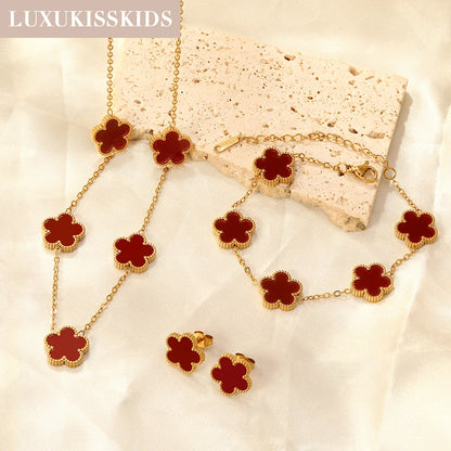 Stainless Steel Flower Clover Jewelry Set