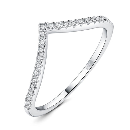 Moissanite D Color Round Cut 925 Sterling Silver V Shape Stackable Wedding Ring by edenista
