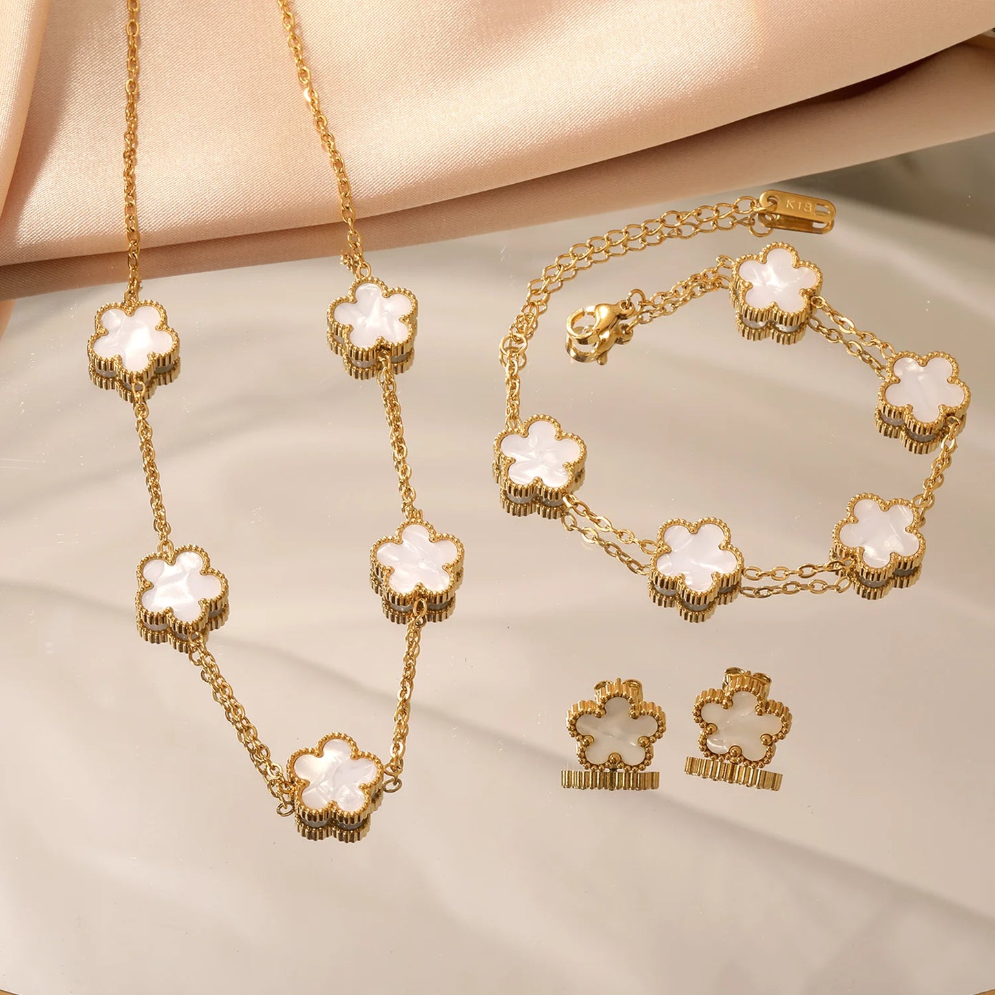 Stainless Steel Flower Clover Jewelry Set