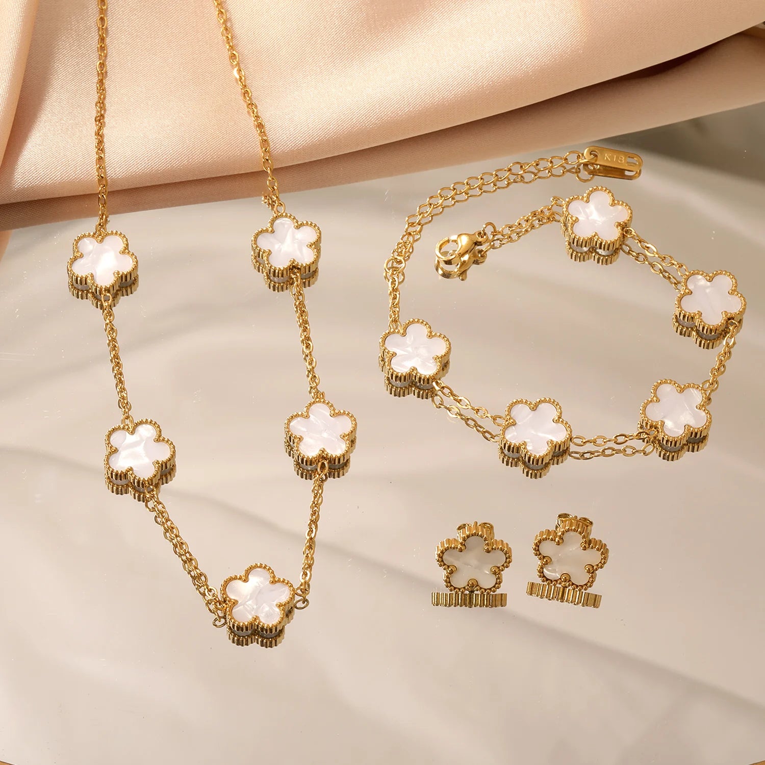Stainless Steel Flower Clover Jewelry Set