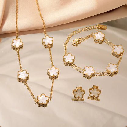 Stainless Steel Flower Clover Jewelry Set