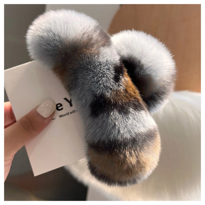 Faux Fur Plush Large Hair Claw Clip – Solid Color Barrette for Thick Hair