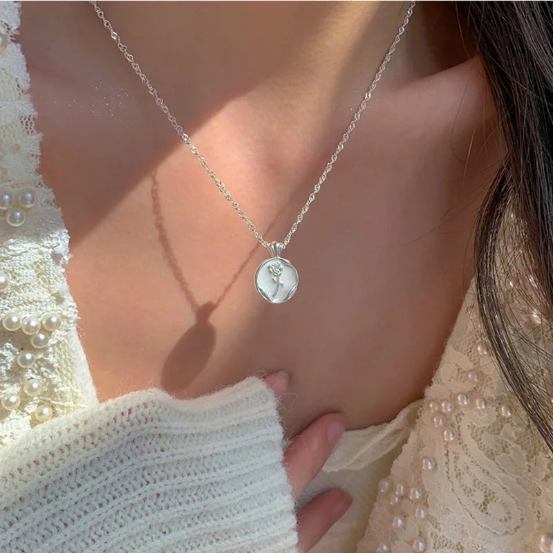 925 Silver Tulip Flower Pendant Necklace