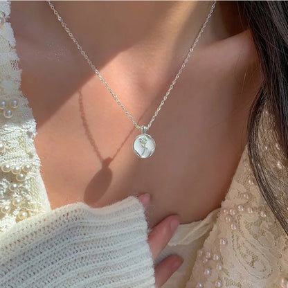 925 Silver Tulip Flower Pendant Necklace