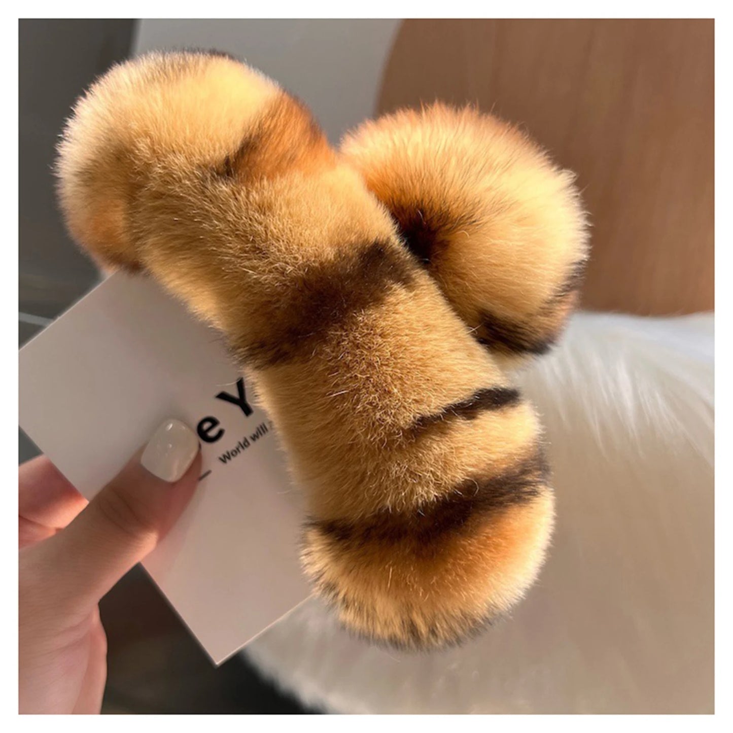 Faux Fur Plush Large Hair Claw Clip – Solid Color Barrette for Thick Hair