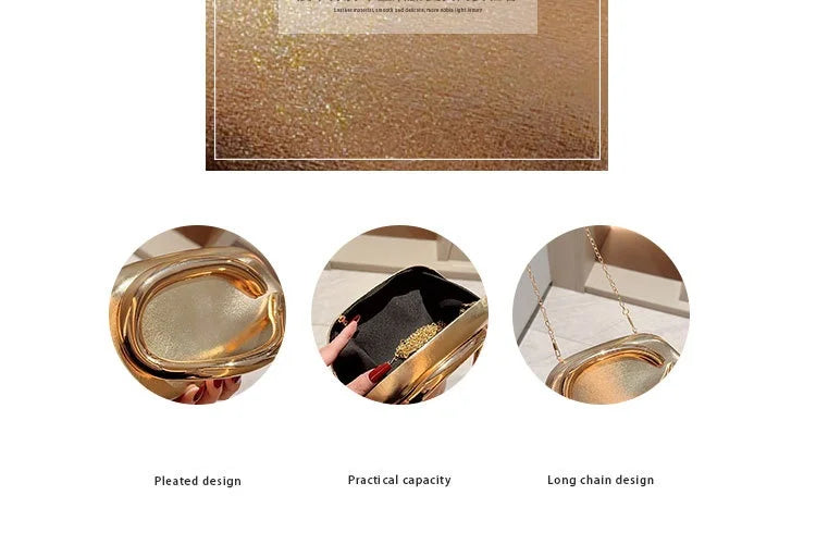 Edenista gold metal closure box clutch bag for women with long chain strap