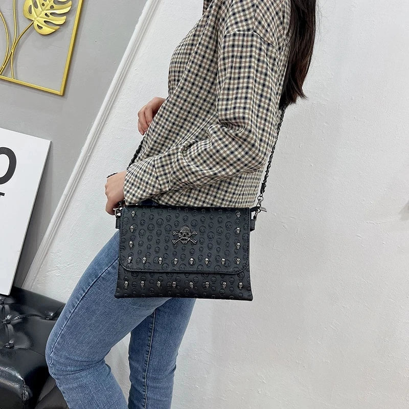 PU Leather Flap Shoulder Bag for Women – Gothic Chain
