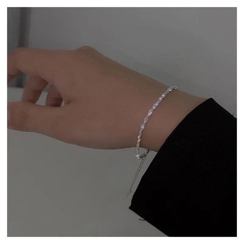 Shiny Sparkling Necklace Bracelet Set For Women Girls Minimalist Silver Plated by edenista