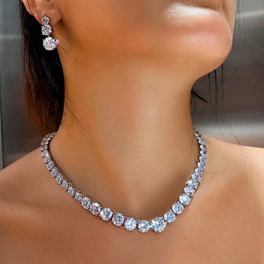 CZ Tennis Necklace and Earrings Bridal Set