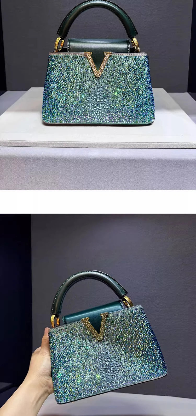 Rhinestone Leather Clutch Bag for Women – Party Tote