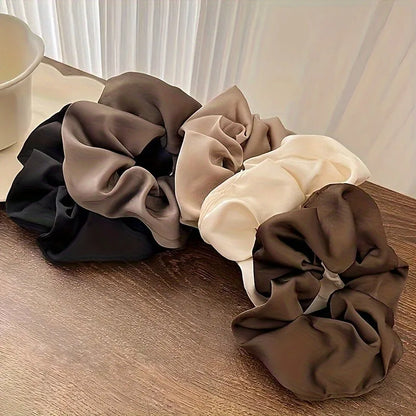5-Pack Solid Color Silk Scrunchie Hair Ties – Elegant Ponytail Holder for Women & Girls