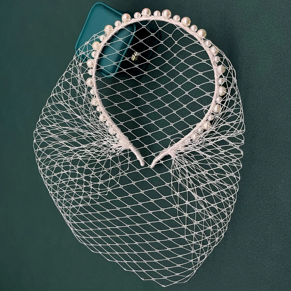 Pearl Beads Bridal Birdcage Veil