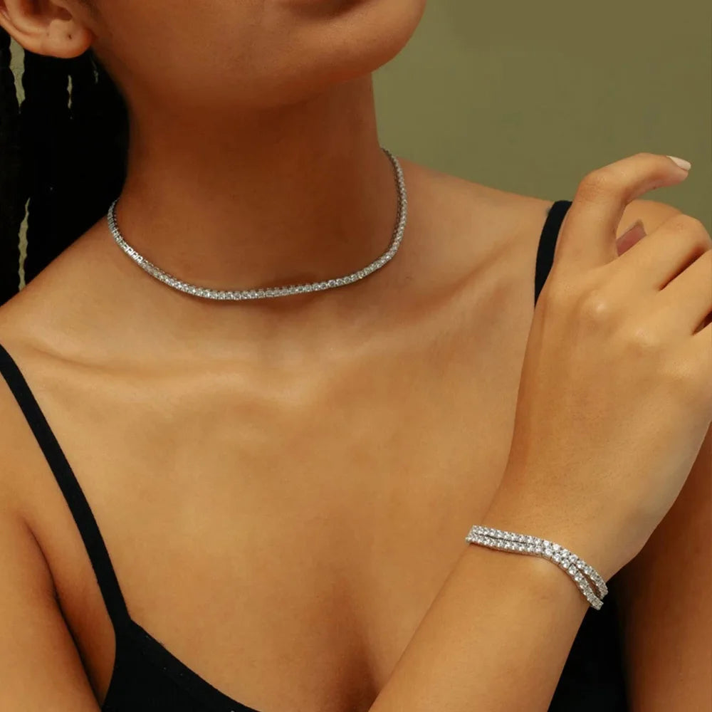Iced Out Cubic Zirconia Tennis Chain Choker Necklace – Hiphop Jewelry for Women