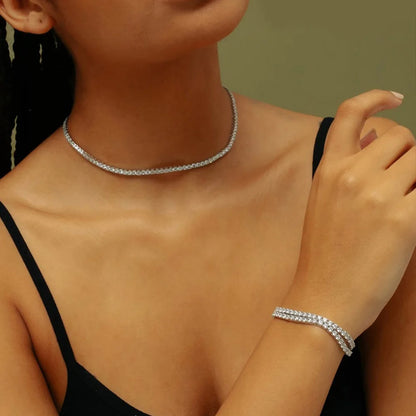 Iced Out Cubic Zirconia Tennis Chain Choker Necklace – Hiphop Jewelry for Women