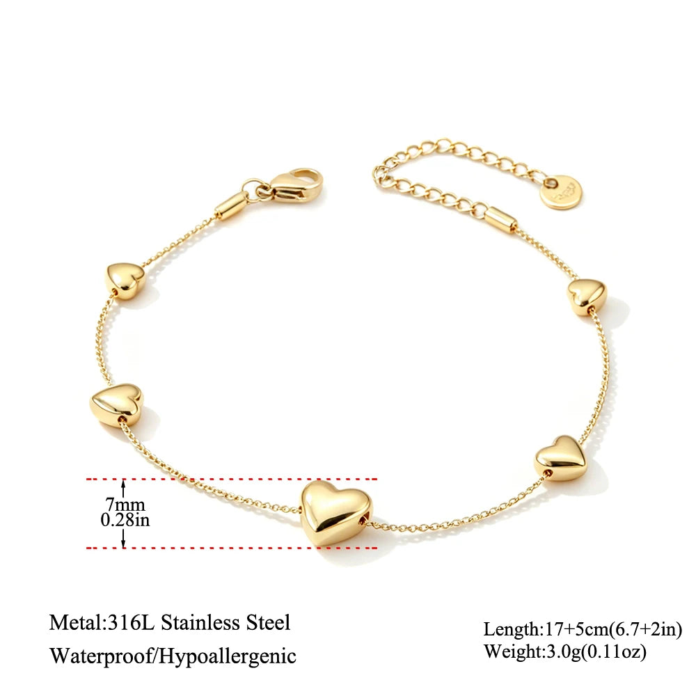 Gold-Plated Heart Charm Bracelet – Stainless Steel