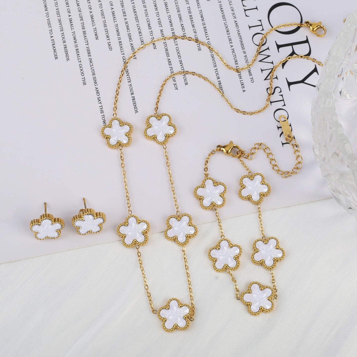 Stainless Steel Clover Flower Jewelry Set 18K Gold