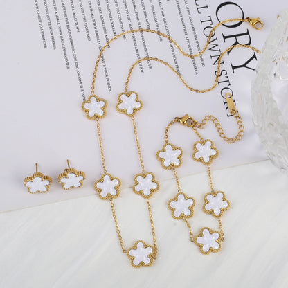 Stainless Steel Clover Flower Jewelry Set 18K Gold