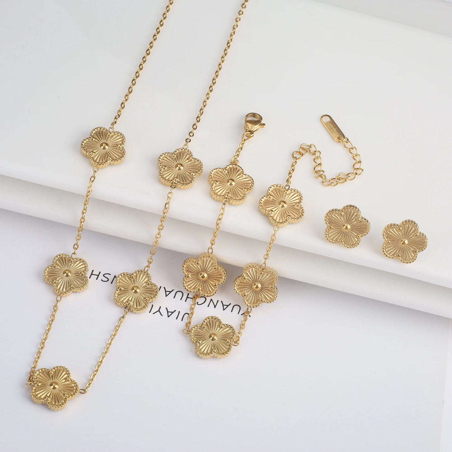 Stainless Steel Clover Flower Jewelry Set 18K Gold