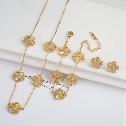 Stainless Steel Clover Flower Jewelry Set 18K Gold