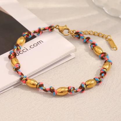 Mixed Colour Rope & Beads Bracelet – 18K Gold Plated