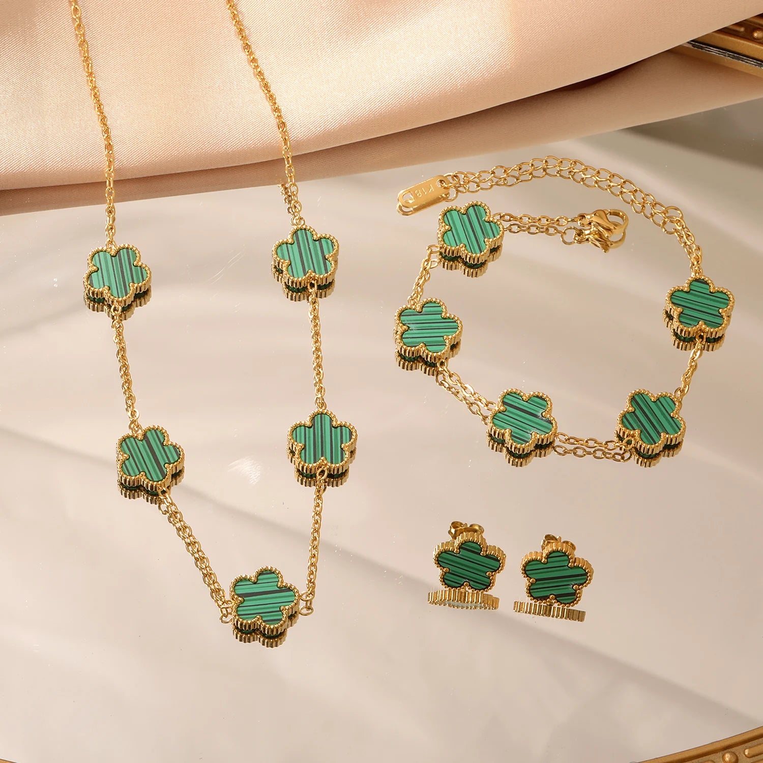 Stainless Steel Flower Clover Jewelry Set