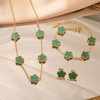 Stainless Steel Flower Clover Jewelry Set