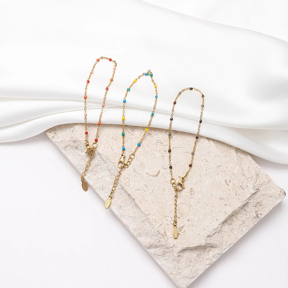 Colourful Thin Link Chain Stainless Steel Bracelet for Women