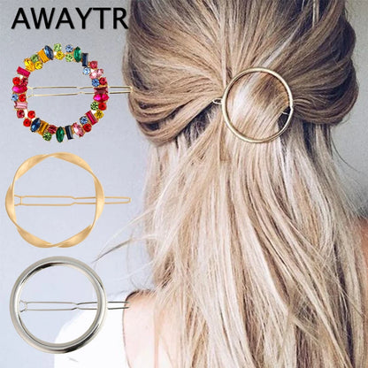 Elegant Round Crystal Metal Hair Clip Barrette – Sweet Gold Hairpin for Women & Girls