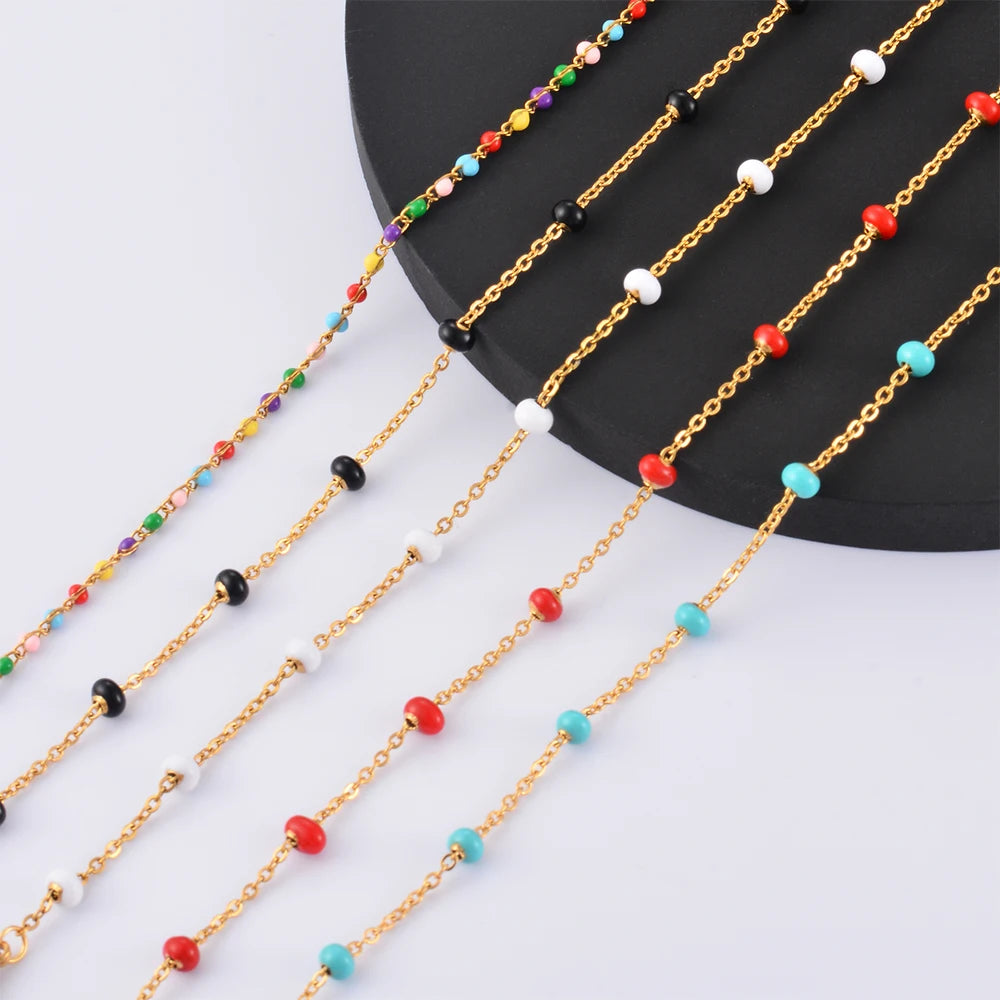 Gold Plated Coloured Enamel Stainless Steel Chain Bracelet