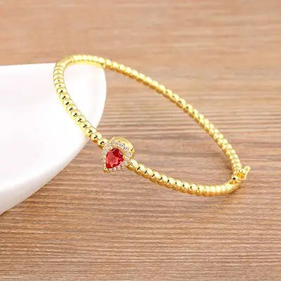 Romantic Heart Bangle Cuff For Women Gold Plated Crystal Zircon Bracelets by edenista
