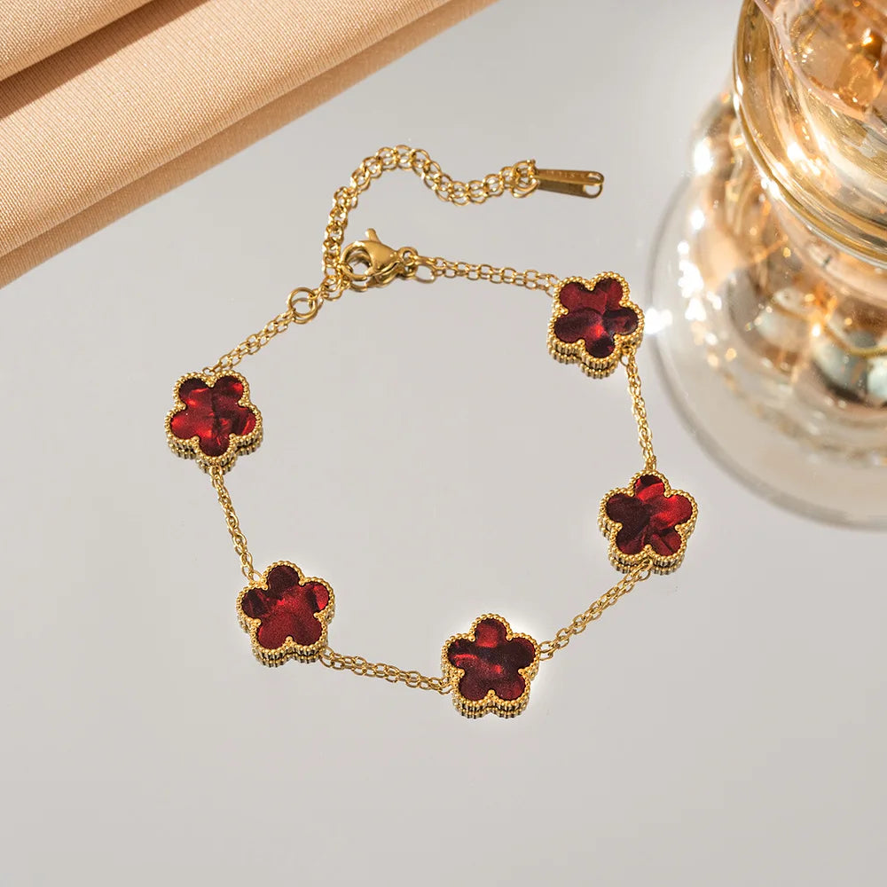 Adjustable Five Flower Stainless Steel Bracelet for Women