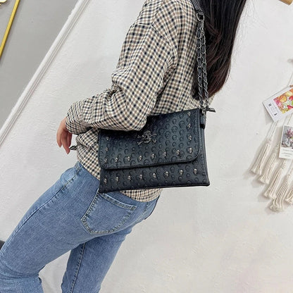 PU Leather Flap Shoulder Bag for Women – Gothic Chain
