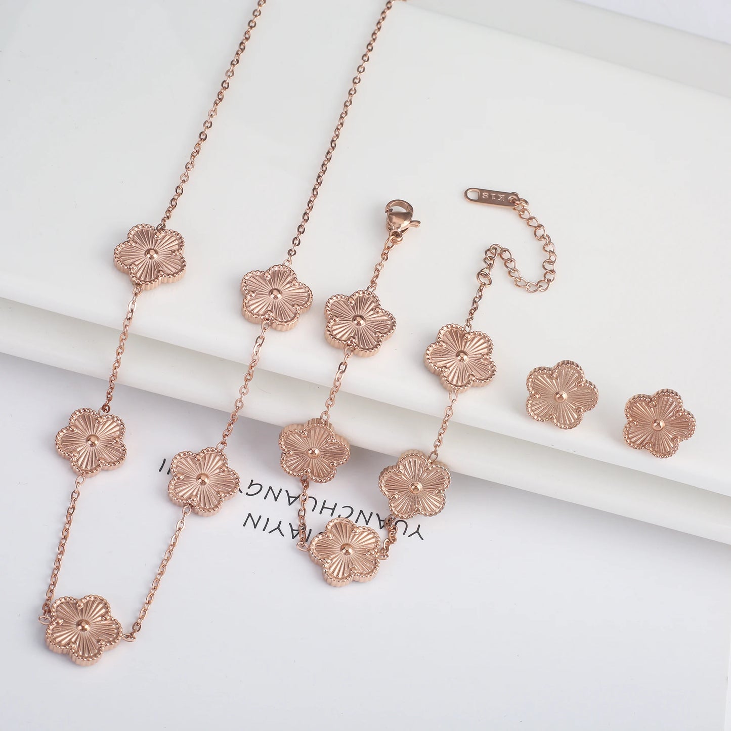 Stainless Steel Clover Flower Jewelry Set 18K Gold