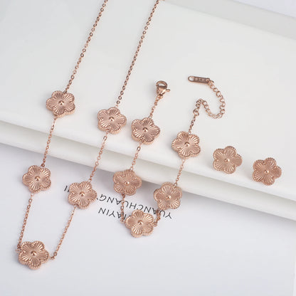 Stainless Steel Clover Flower Jewelry Set 18K Gold