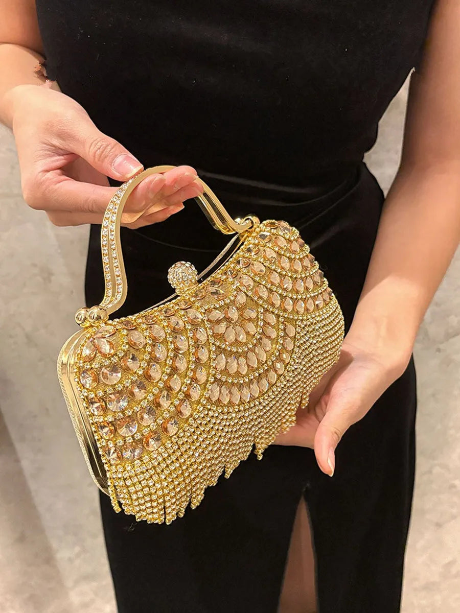 Diamond Evening Clutch Bag Edenista in gold with crystal rhinestones