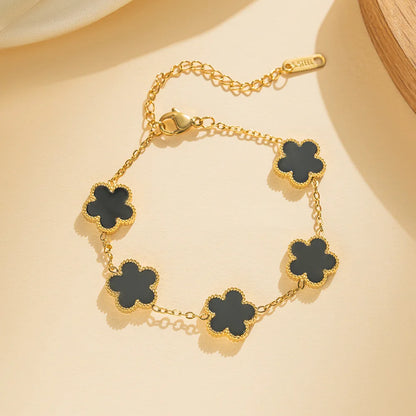 Adjustable Five Leaf Clover Flower Stainless Steel Bracelet