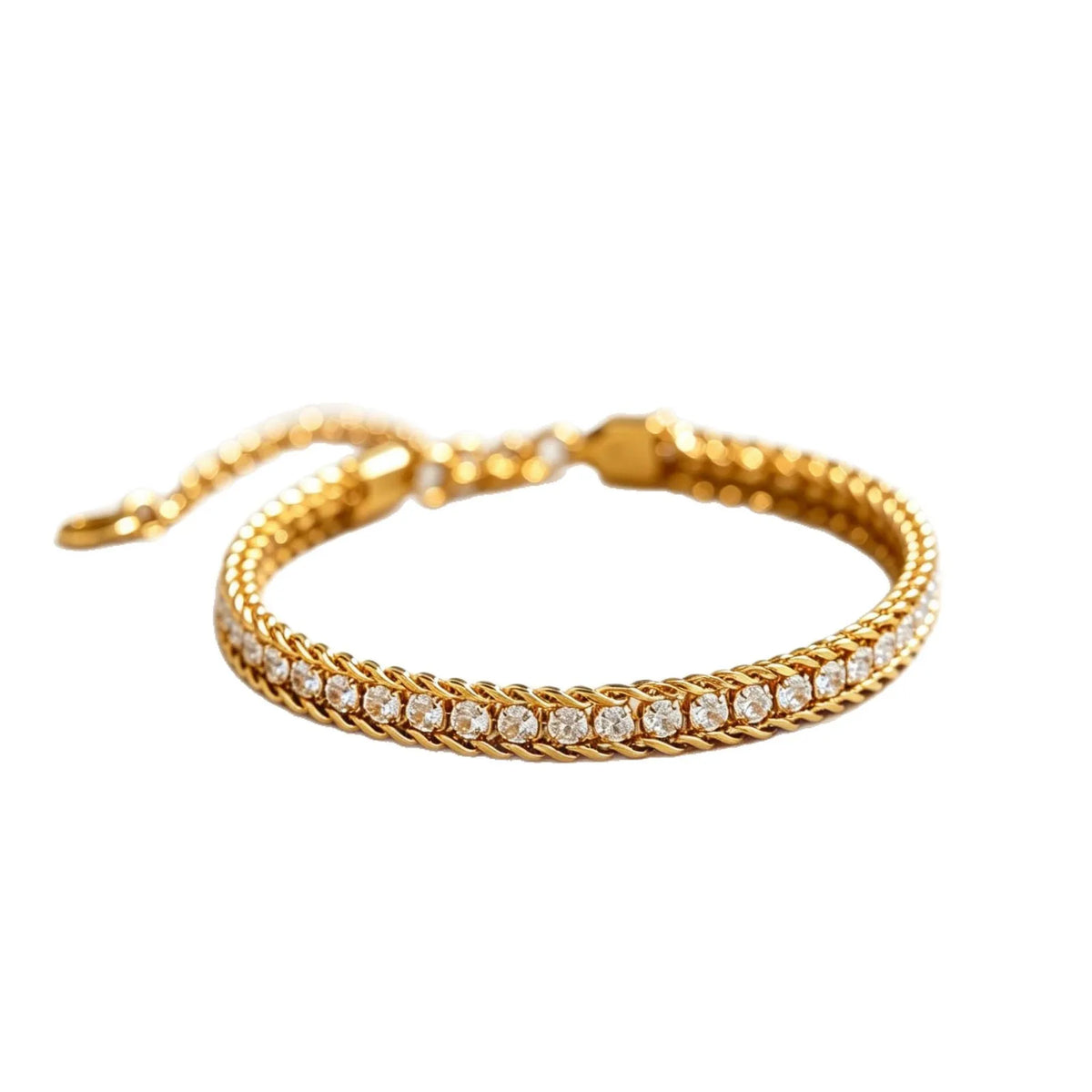 Gold-tone double-chain diamond bracelet for women with pavé diamonds