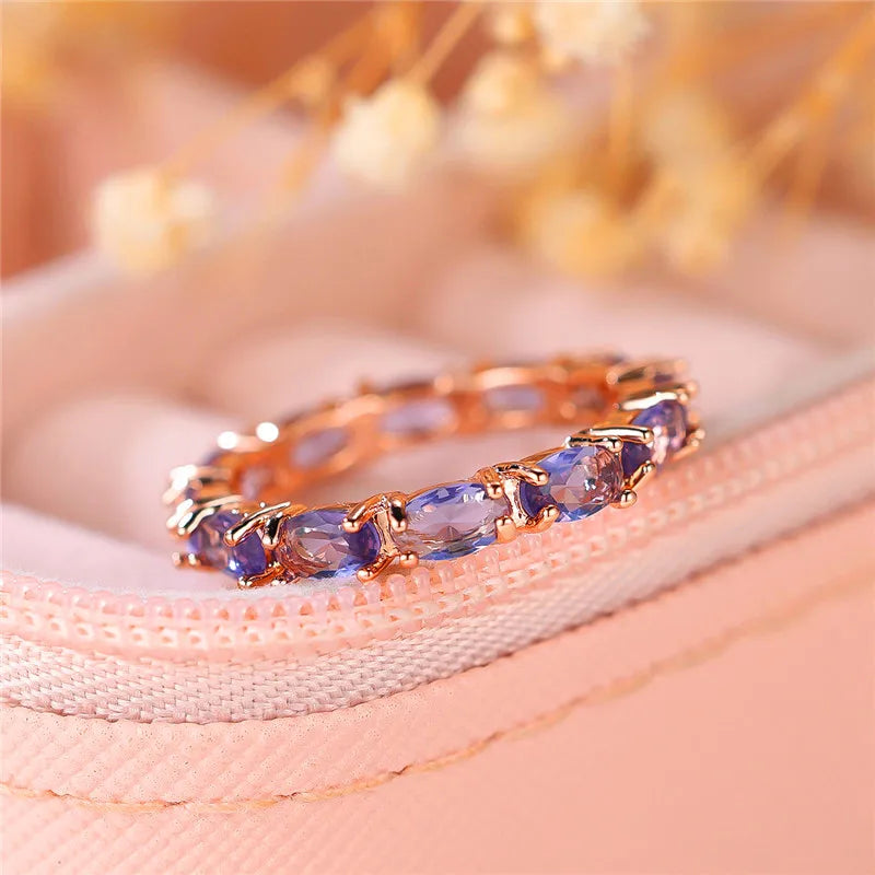 Purple Oval Zircon Engagement Ring Rose Gold