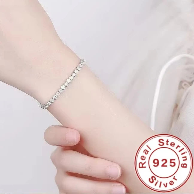 Luxury 925 Silver Cubic Zirconia Crystal Tennis Bracelet by edenista