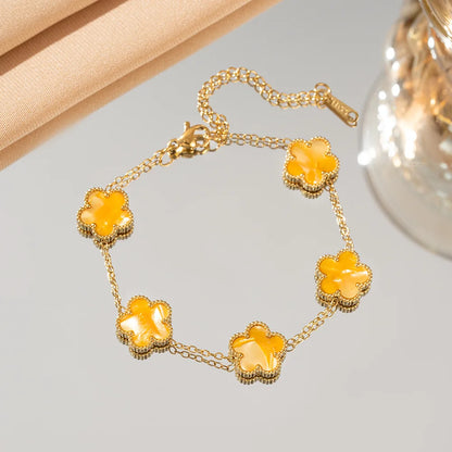 Adjustable Five Flower Stainless Steel Bracelet for Women