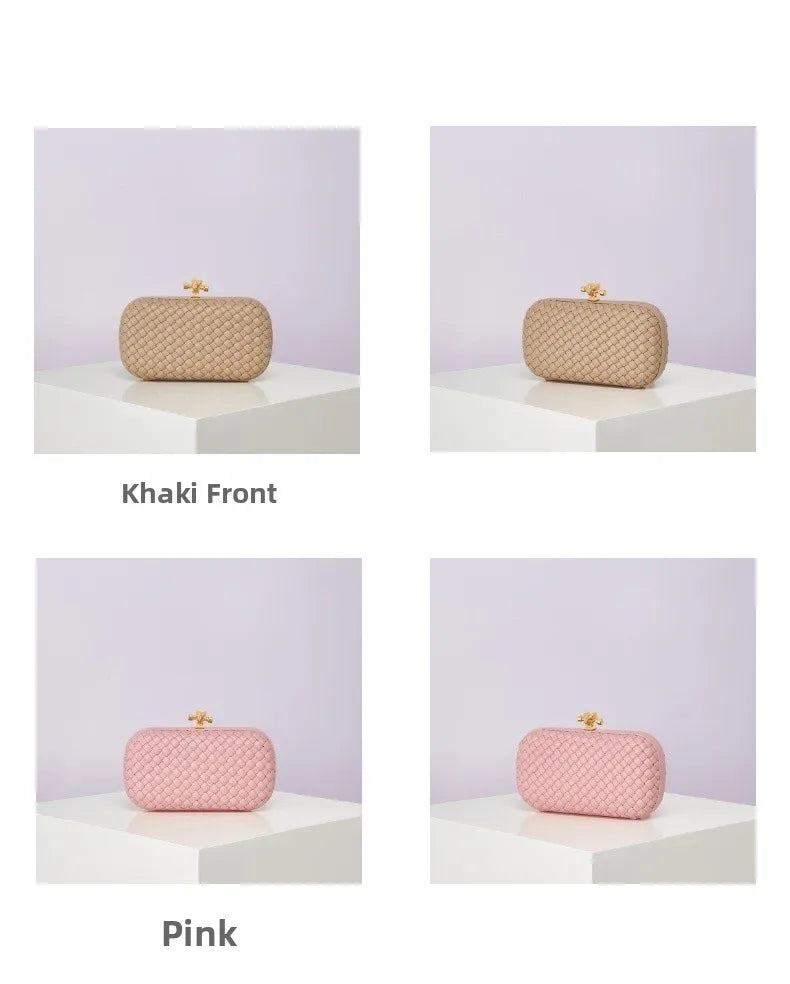 Crossbody B Home PU Woven Evening Bag by Edenista; khaki and pink colors, 4 views